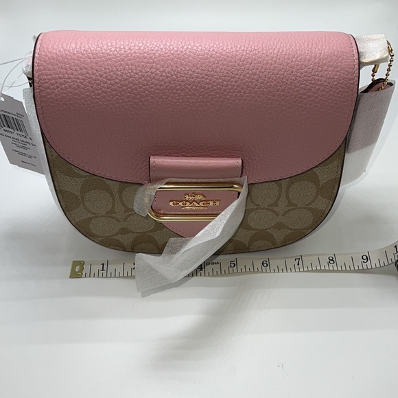💖 NWT COACH SADDLE BAG IN PINK AND SNAKE-EMBOSSED LEATHER - Picture 13 of 14